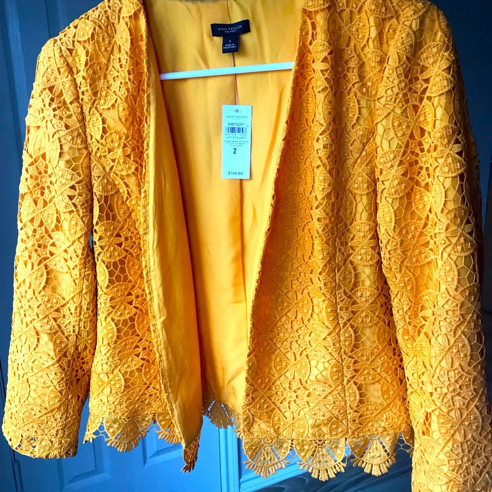 Ann Taylor Loft bright gold, pattern-knit blazer